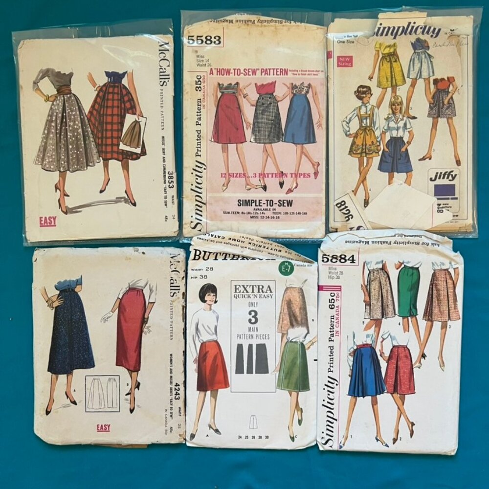 Lot of 6 Vintage Skirt Sewing Patterns 50s 60s